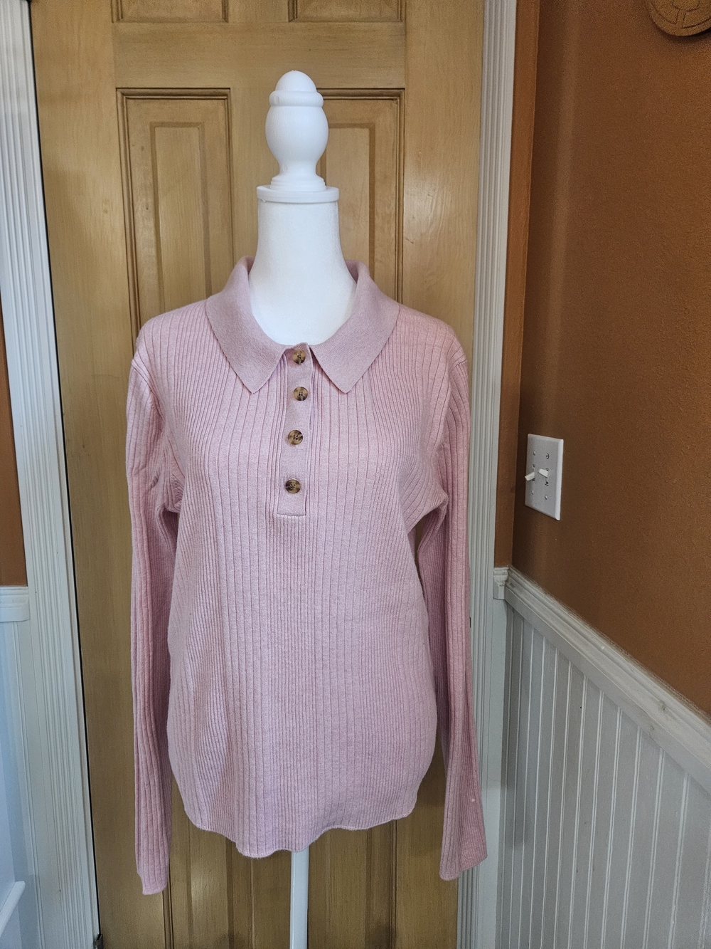 Gap Women's Ribbed Pink Polo Sweater
